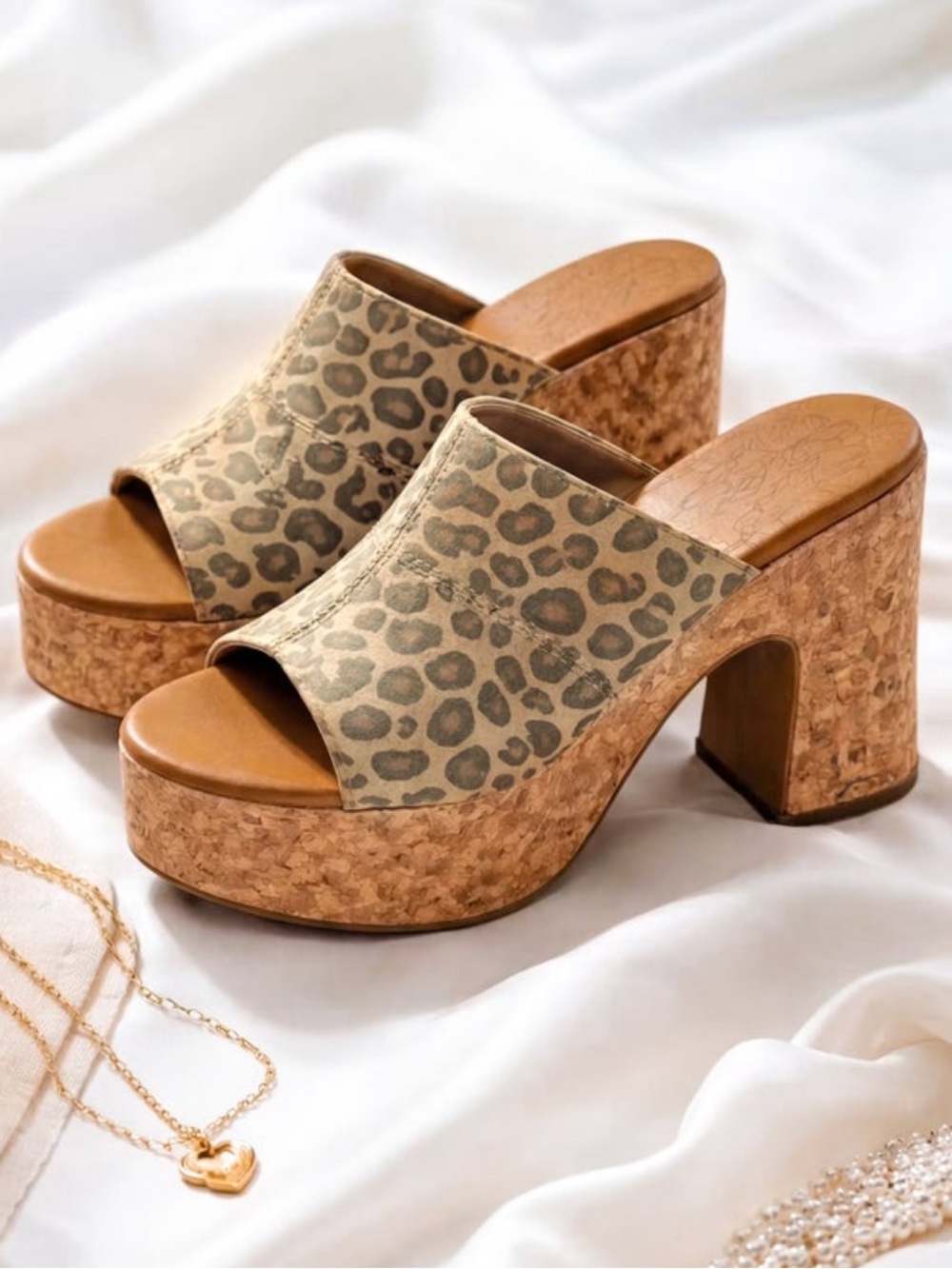Blowfish Leopard Cork Platform Slide Heels- NIB